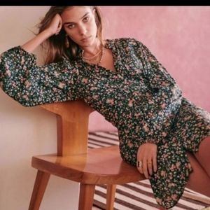 Sezane Womens Sobral Garden Marine Full Front Button Short Dress Sz 12